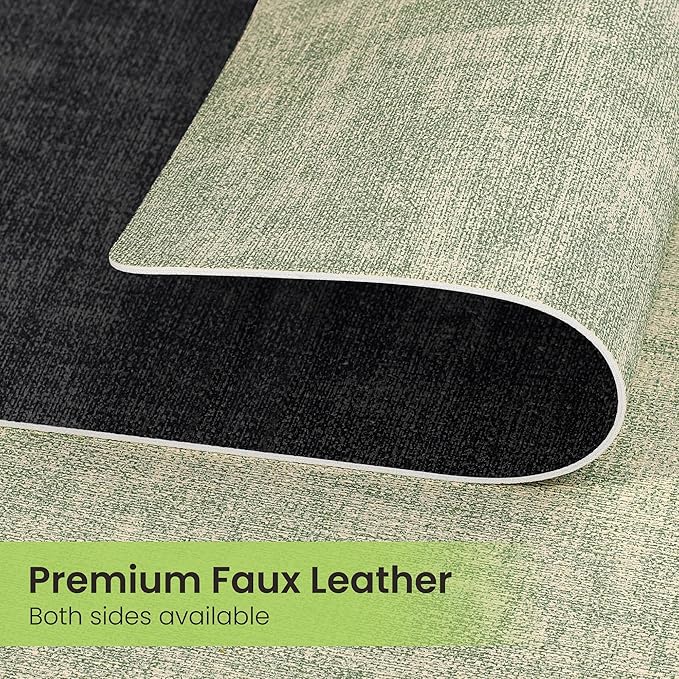 Fyvva Placemats Set of 4, Faux Leather Heat Resistant Wipeable Placemats, Dual Sided Waterproof Washable Table Mats with Coaster, Suitable for Kitchen, Dining, Table Decor (4, Black Light Green)