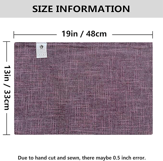 Kevin Textile Burlap Linen Placemats Set of 4 Heat Resistant Dining Table Place Mats Washable Kitchen Table Mats, 13 x19 inches, Red Purple