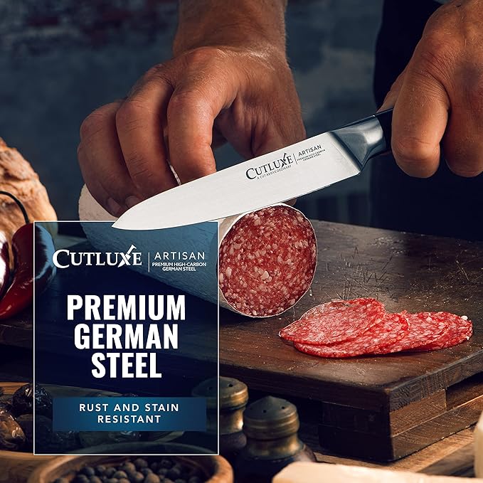 Cutluxe Kitchen Utility Knife, 5.5" Paring Kitchen Knife ??Razor Sharp Blade, High Carbon German Steel, Full Tang Ergonomic Handle Design ??Artisan Series
