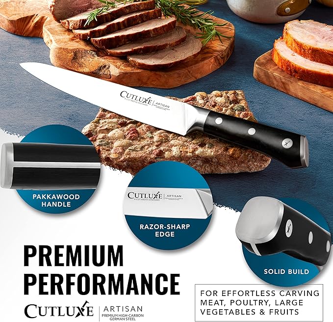 Cutluxe Turkey Carving Knife Set ??Carving Fork & Knife for Meat, BBQ, Brisket ??Razor Sharp Premium German Steel Full Tang, Ergonomic Handle, Grilling Gifts for Men ??Artisan Series