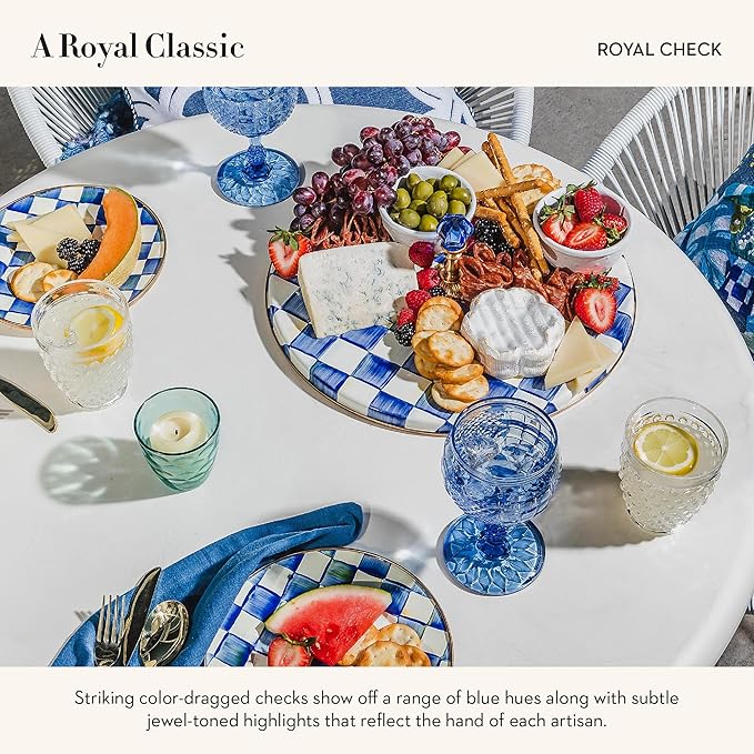 MACKENZIE-CHILDS Cheese Course, Cute Cheese Board and Serving Board for Charcuterie, Blue-and-White Royal Check