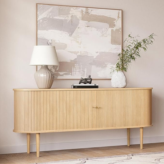 WERMO 71?쇺?Sideboard Storage Cabinet with Doors and Shelves - Wood Credenza for Living Room, Bedroom, Entryway and Home Office Cabinet. Kitchen Buffet, Modern Media Console Table with Storage (Oak)