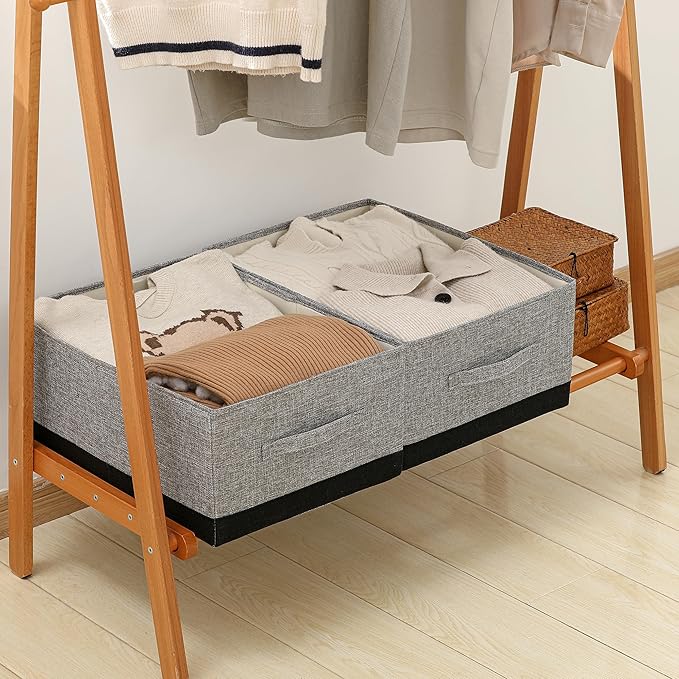 Linen Folding Storage Bins, 3 Pack Large Storage Baskets, Washable, Clothing Storage Bins with Handle, Closet Organizer for Storage Sweater,Sheets (gray black, 18쩍"x13쩍"x8쩍")