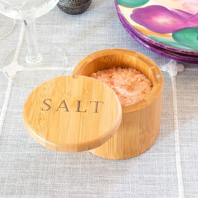 Totally Bamboo Salt Cellar ??Wooden Salt Box with Magnetic Lid for Countertop Storage, 6 oz Capacity