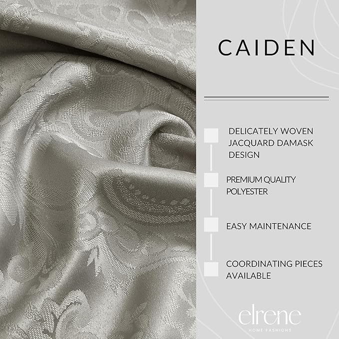 Elrene Home Fashions Caiden Elegance Damask Waterproof, Stain & Wrinkle Resistant Fabric Tablecloth, 90" Round, Silver