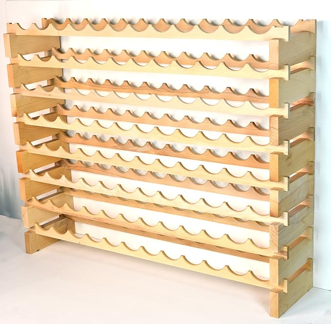 sfDisplay.com,LLC. Modular Wine Rack Beechwood 48-144 Bottle Capacity 12 Bottles Across up to 12 Rows Newest Improved Model (96 Bottles - 8 Rows)