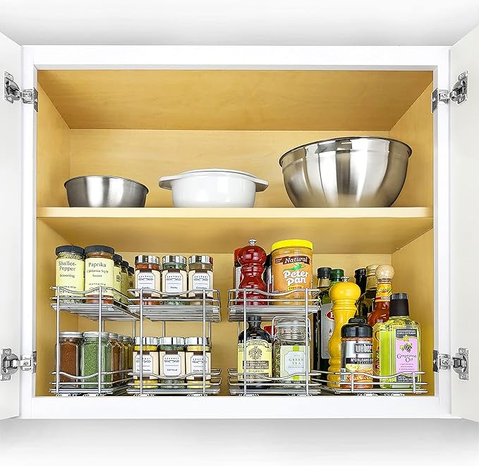 LYNK PROFESSIONAL짰 Pull Out Spice Rack Organizer for Inside Kitchen Cabinets - 10-3/8 inch Wide - Slide Out Drawer ??Chrome Sliding Spice Cabinet Organization Shelf Racks - 2 Tier