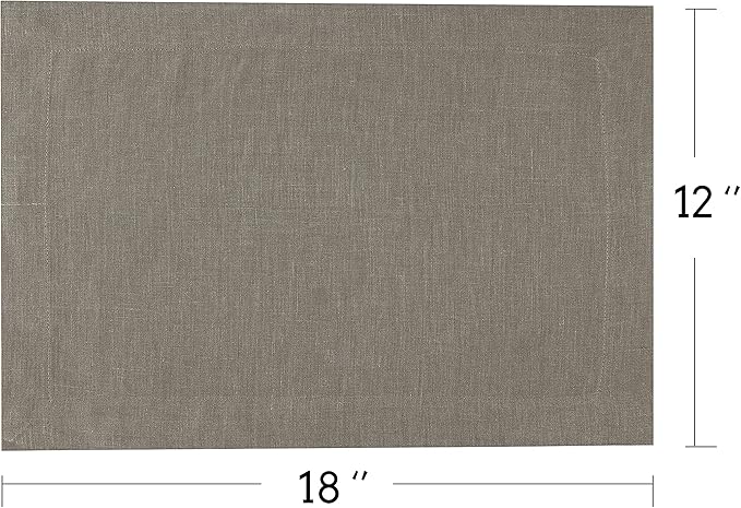 KNOKNO Home Pure Hemp Placemats 18 x 12 Inch Set of 4 Handcrafted with Mitered Corners Natural Fabric,Machine Washable Table Mats for Dining Tables (Moss Green, Placemats | Set of 4)