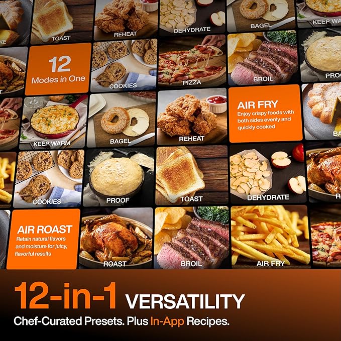 Typhur Sync Oven with Smart Wireless Meat Thermometer Probe, 12?멼n?? Countertop Air Fryer Toaster Oven Combo, 360째 Turbo Convection, Dehydrator, Recipes & 5 Accessories, Large 27QT, Stainless Steel