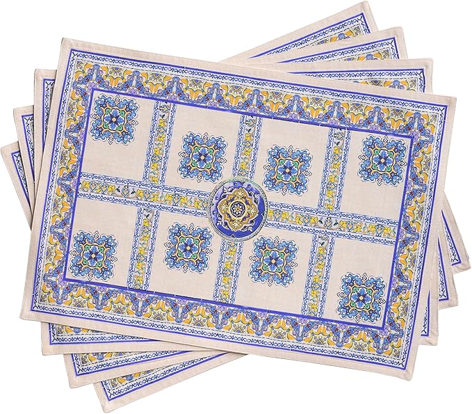 Maison d' Hermine Placemat 100% Combed Cotton Premium Cloth Placemats 13"x19" Washable Place Mats, Home, Kitchen, Dining, Cocktail Parties & Camping - Sciacca (Set of 4)