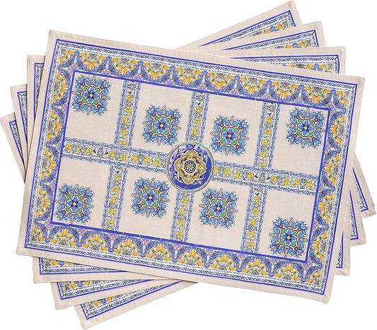 Maison d' Hermine Placemat 100% Combed Cotton Premium Cloth Placemats 13"x19" Washable Place Mats, Home, Kitchen, Dining, Cocktail Parties & Camping - Sciacca (Set of 4)