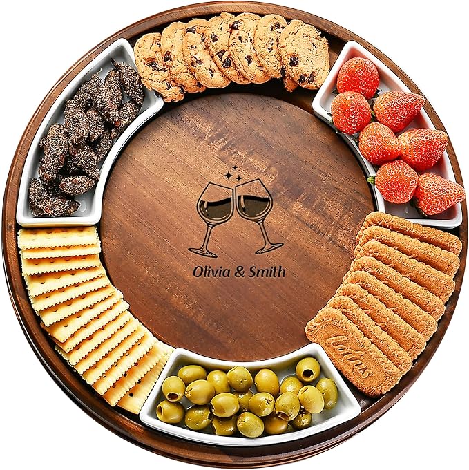 Shanik Acacia Wood Lazy Susan Cheese Board ??Rotating Serving Platter for Cheese, Charcuterie, Appetizers, and Snacks, Entertaining, Parties, and Family Gatherings