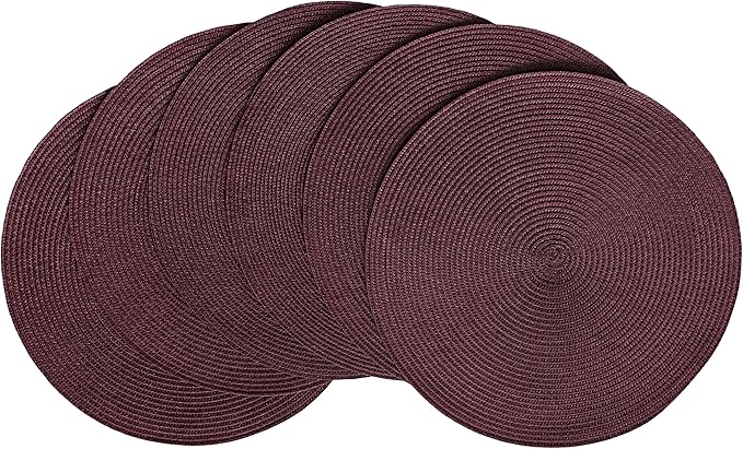 HODJOY Placemats Set of 6, Round Placemats for Dining Tables, Woven Washable Non-Slip Placemats 15 inch for Thanksgiving, Purple