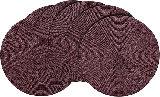 HODJOY Placemats Set of 6, Round Placemats for Dining Tables, Woven Washable Non-Slip Placemats 15 inch for Thanksgiving, Purple