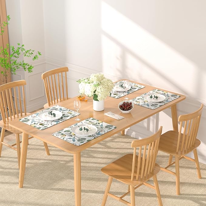 QIYI Placemats Set of 6, 12x18 Inch Faux Leather Place Mats for Kitchen Dinning, Heat Resistant Anti Slip Birds Table Mats, Waterproof Wipeable Washable Placemat Party Table D챕cor, Vintage Lemon Trees