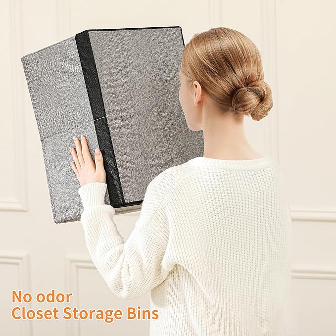 Linen Folding Storage Bins, 3 Pack Large Storage Baskets, Washable, Clothing Storage Bins with Handle, Closet Organizer for Storage Sweater,Sheets (gray black, 18쩍"x13쩍"x8쩍")