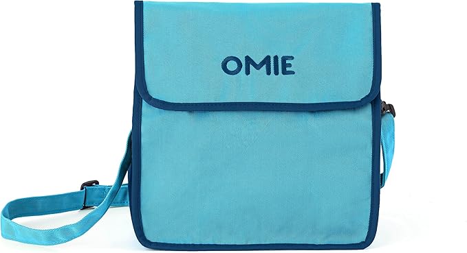 Omie OmieBox Lunch Bag - Washable, Foldable, Durable, WaterResistant Fabric with Interior Pocket and External Bottle Holder (Blue)