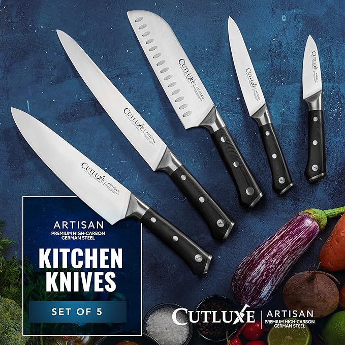 Cutluxe Kitchen Knives, 5 Pcs Chef's Knife Set ??Razor Sharp German Steel, Full Tang, Ergonomic Handles ??Artisan Series