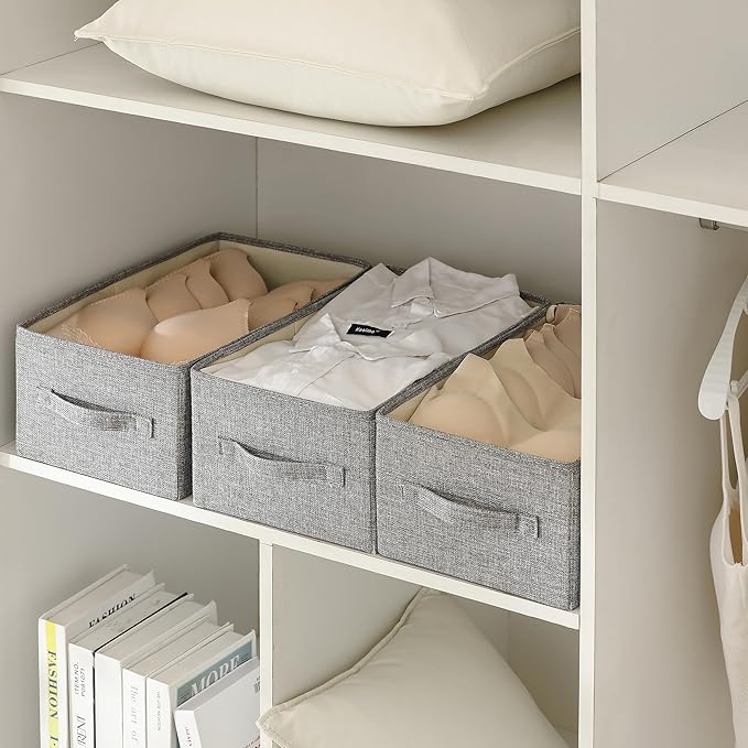 Linen Folding Storage Bins, 3 Pack Large Storage Baskets, Washable, Clothing Storage Bins with Handle, Closet Organizer for Storage Sweater,Sheets(dark grey, 16"x9쩍"x6쩐")