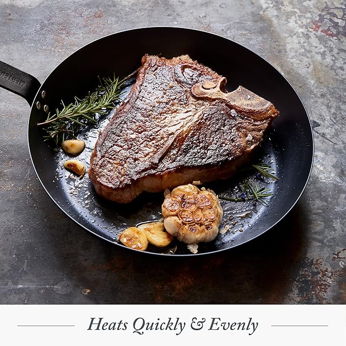 Merten & Storck Pre-Seasoned Carbon Steel 8??Frying Pan Skillet, Use on Induction, Stove and Grill, Durable, Even-Heating, for Searing, Grilling, Oven Use, and Campfire, Indoor/Outdoor