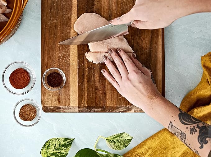 DURA LIVING 8-Inch Chef Knife ??Ultra-Sharp German High Carbon Stainless Steel, Full Tang, Ergonomic Handle, Multipurpose Kitchen Knife for Chopping, Slicing, and Dicing, Cream