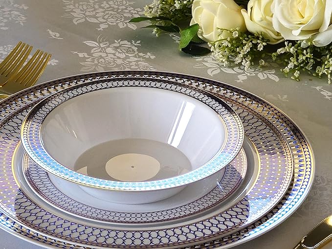 " OCCASIONS " 40 Piece Chargers pack Wedding Party 12'' Disposable Plastic Charger Plates/Chargers (Odissey Blue & Gold)