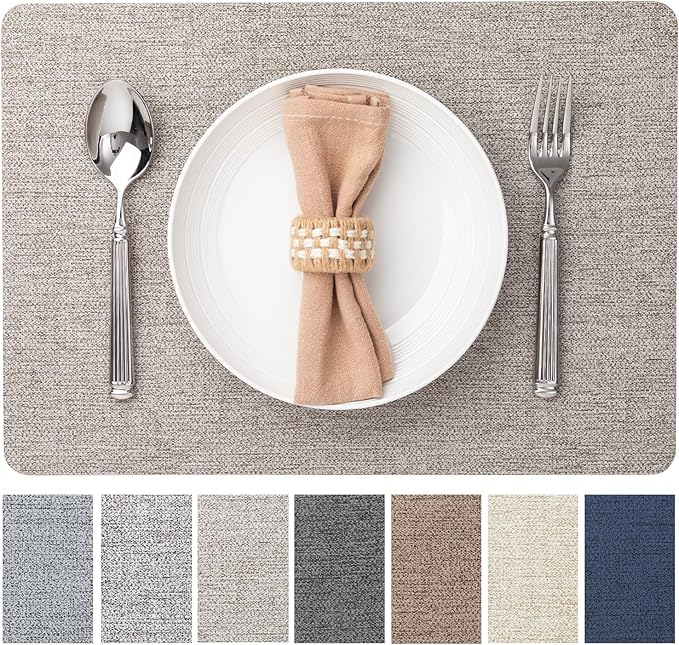 Baroyal Faux Leather Placemats Set of 6 Vinyl Washable Wipeable Table Mats for Kitchen Dining Table Heat Resistant Waterproof Modern Indoor/Outdoor Placemats Non-Slip Easy Clean Place Mats (Mix Gray)