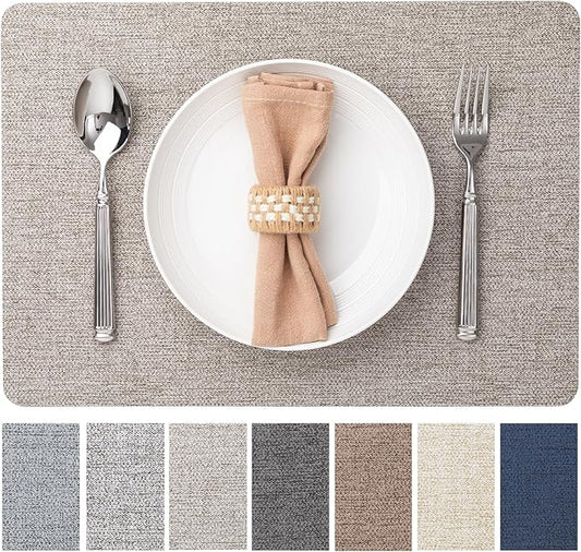 Baroyal Faux Leather Placemats Set of 6 Vinyl Washable Wipeable Table Mats for Kitchen Dining Table Heat Resistant Waterproof Modern Indoor/Outdoor Placemats Non-Slip Easy Clean Place Mats (Mix Gray)