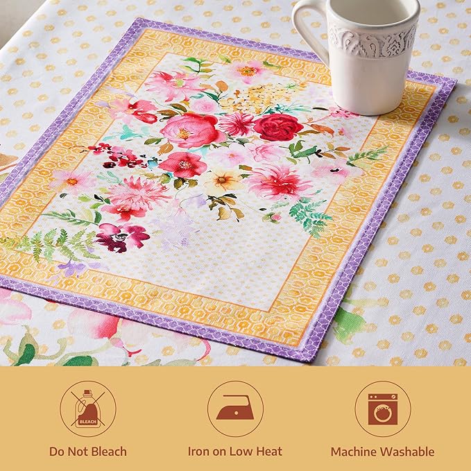 Maison d' Hermine Placemat 100% Combed Cotton Premium Cloth Placemats 13"x19" Decorative Washable Place Mats for Home, Kitchen, Dining, Cocktail Parties & Camping - Summer Joy (Set of 4)