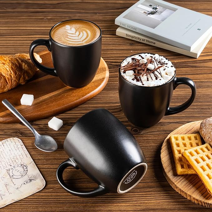 GBhome 16oz Coffee Mugs Set of 6, Large Ceramic Coffee Mugs for Man, Woman, Dad, Mom, Modern Coffee Mugs Set with handle for Tea/Latte/Cappuccino/Milk/Cocoa. Dishwasher&Microwave Safe,Matte Black