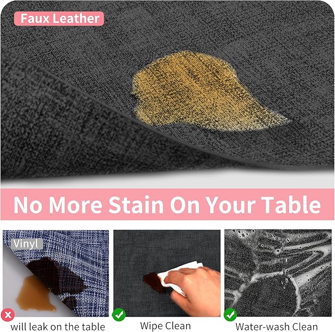 Maxpearl Faux Leather Placemats Set of 6 - Waterproof - Wipe Clean - Heat Resistant - Anti Slip Dining Table Place Mats, Suitable for Indoor & Outdoor Use, 17?쇺쇒?2?쇺? Black