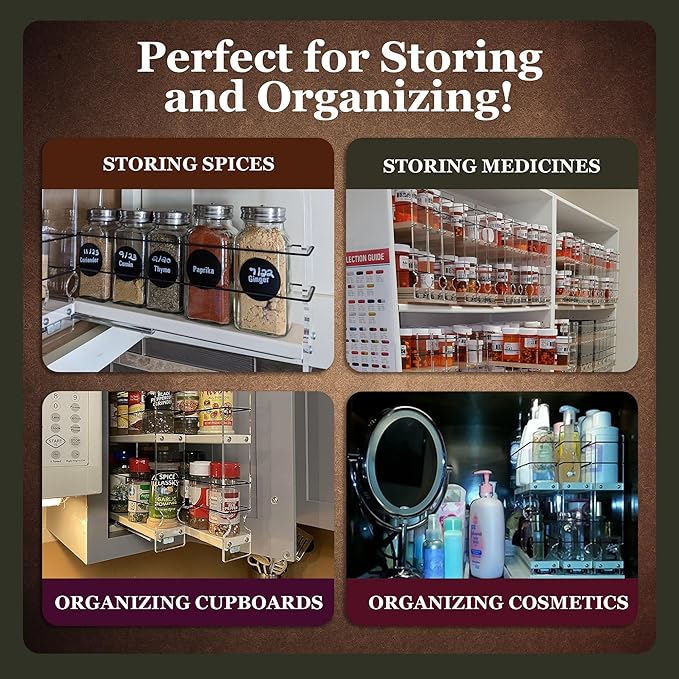 Vertical Spice - Narrow Pullout Spice Rack - Sliding Drawer for Kitchen Organization - Pantry Organizers and Storage - 2 Drawers & 2 Tiers - 10 Spice Jar Capacity (4.6" W x 9.25" H x 10.6", Cream)