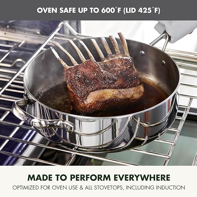 GreenPan Valencia Tri-Ply Stainless Steel 5QT Saute Pan with Lid, Induction Ready, Mirror Finish, Dishwasher Safe & Oven/Broiler Safe to 600F, Compatible with All Cooktops, Silver