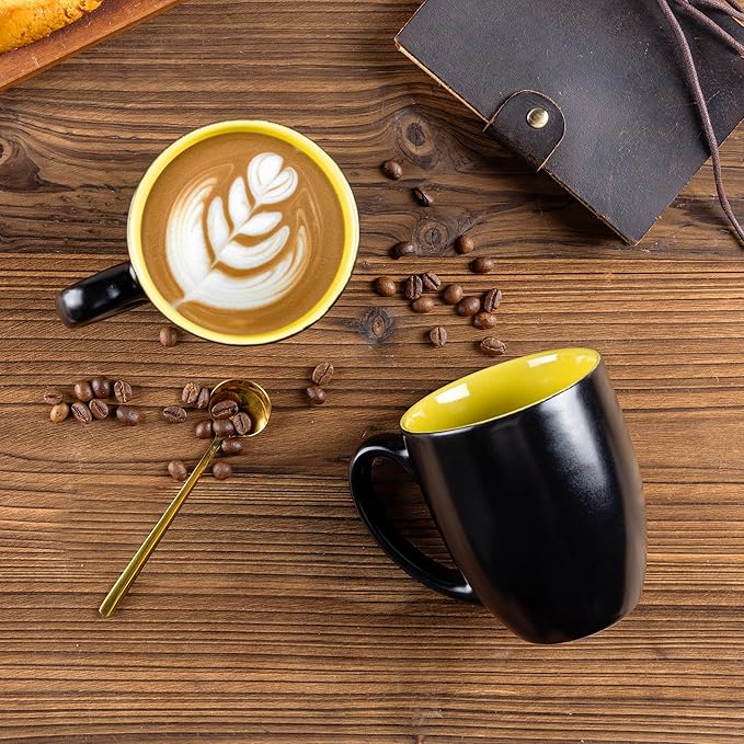 GBhome 16oz Coffee Mugs Set of 6, Large Ceramic Coffee Mugs for Man, Woman, Dad, Mom, Modern Coffee Mugs Set with handle for Tea/Latte/Cappuccino/Milk/Cocoa. Dishwasher&Microwave Safe,Yellow