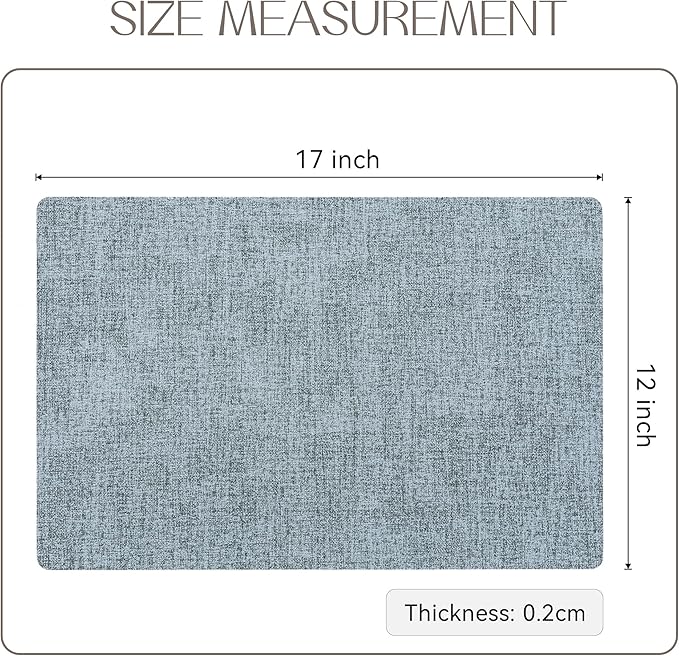 Romanstile Vinyl Placemats Set of 6-12 X 17 Inch - Heat Resistant Place Mats 100% Waterproof Oilproof Wipeable Reversible Faux Leather Table Mats for Kitchen, Dining, Party, Outdoor, Sky Blue