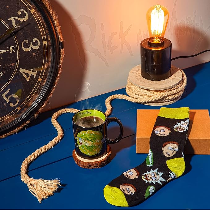 RICK AND MORTY Mug & Socks Gift Set for Men & Teens, Ceramic Tea Coffee Cup & Casual Trainer Crew Socks US Size 7-11, Gifts for Him