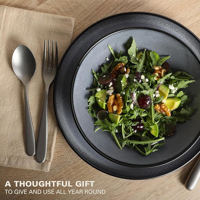 Gibson Elite Tribeca Loft 16-Piece Dinnerware Set ??Matte Black and Blue Reactive Glaze Stoneware, Double Bowl Round Plates and Bowls ??Modern Rustic Dinnerware for 4, Dishwasher & Microwave Safe