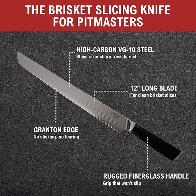 Smoke Kitchen BBQ Knife Set ??12" Brisket Slicing Knife & 6.5" Boning Knife ??VG-10 Steel, Full Tang, G10 Handle ??Trim, Slice & Carve Brisket, Ribs, Chicken, Pork ??Pitmaster Gift