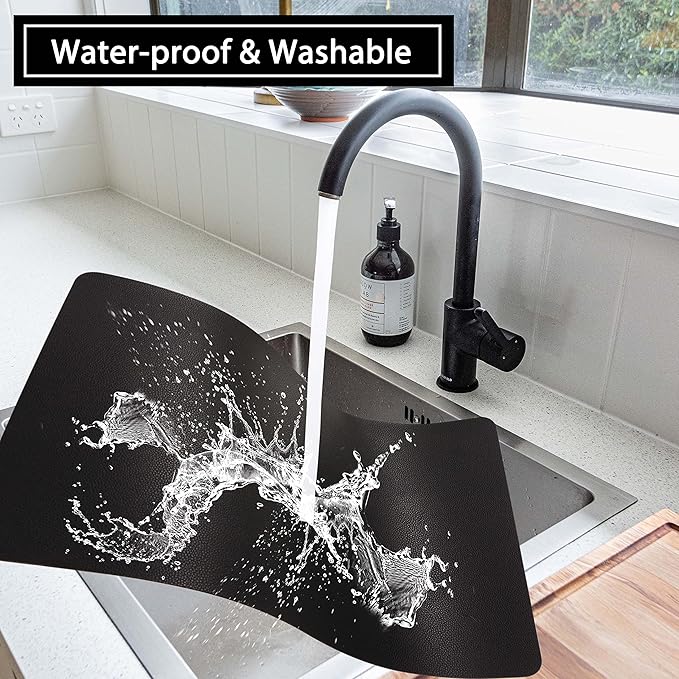 Wipeable Placemats Leather Table Mats Waterproof Heat-Resistant Easy to Clean for Dining Table Set Kitchen Table (4, Black)