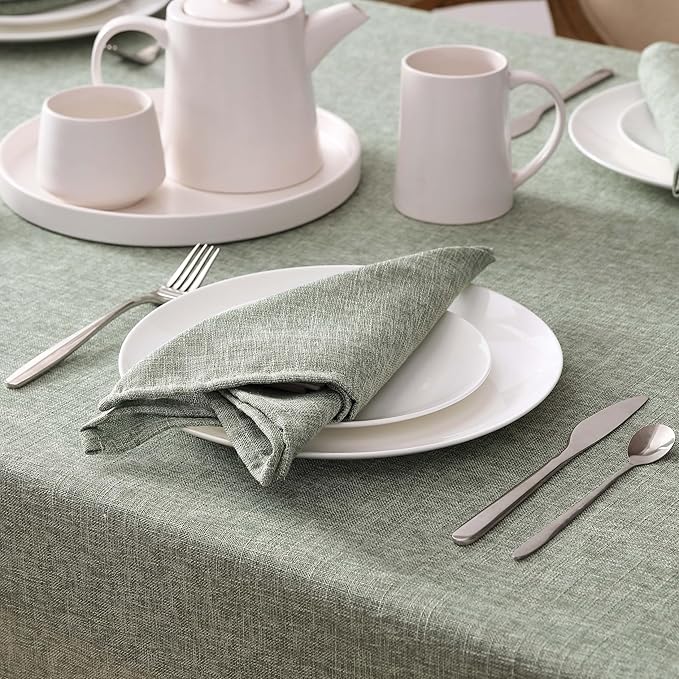 Laura Ashley Harper Luxuriously Smooth Fabric Tablecloth for Formal or Casual Dining, Holiday, Banquet, Wedding or Party, 60" x 120", Sage