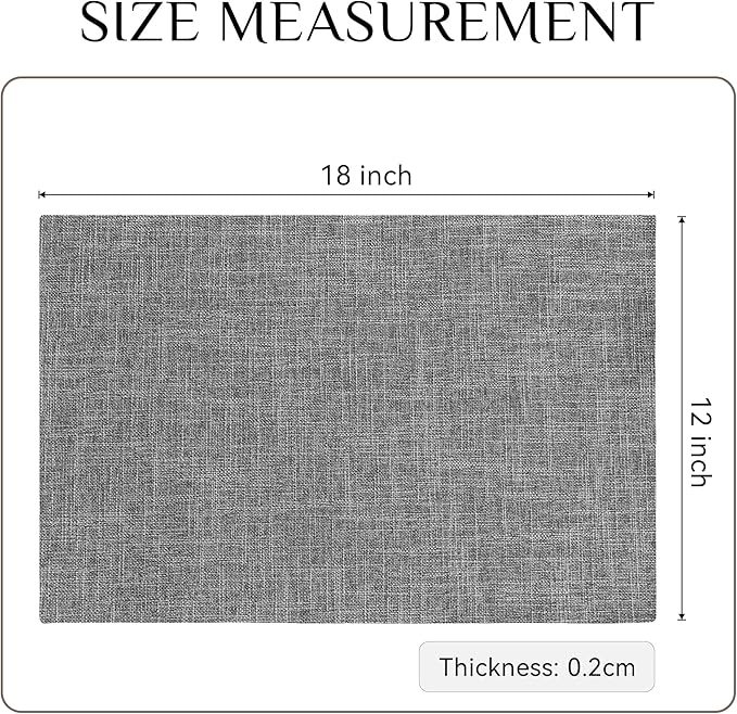 Softalker Faux Linen Placemats Set of 6-12 x 18 Inch, Heat Resistant Double Layered Durable Burlap Farmhouse Place Mats, Non-Slip Washable Rustic Table Mats for Dining, Kitchen, Party竊뉽ight Grey