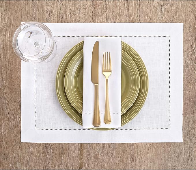Solino Home White Linen Napkins Set of 6-100% Pure Linen Hemstitch Dinner Napkins 20 x 20 Inch for Winter, Valentines, Spring, Easter - Classic Hemstitch