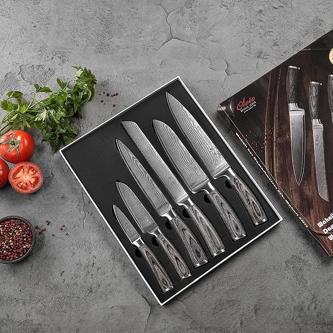 Wakoli EDIS 6-Piece Damascus Kitchen Knife Set ??Professional Chef Knives Set with VG10 Core Blades, 67-Layer Damascus Steel & Ergonomic Pakkawood Handles ??Premium Kitchen Knives in Elegant Gift Box