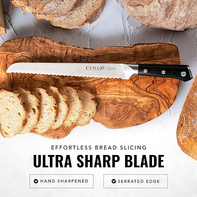 Cutluxe Bread Knife ??10" Serrated Knife for Homemade, Sourdough Bread ??Forged High Carbon German Steel ??Full Tang & Razor Sharp ??Ergonomic Handle Design ??Artisan Series