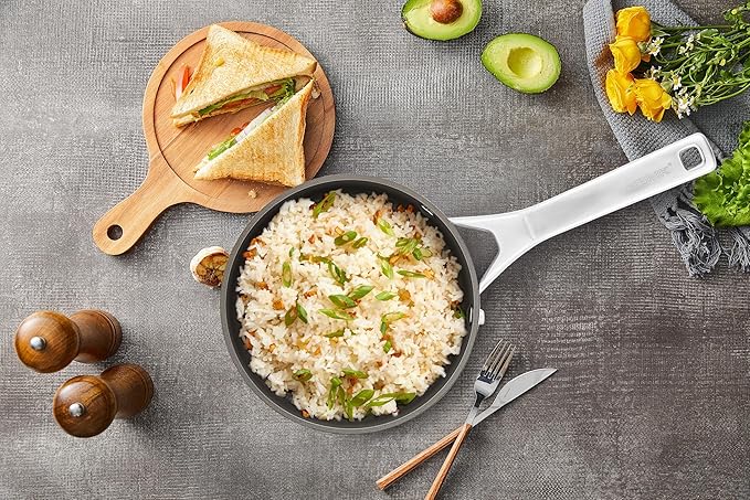 MSMK 1.5 QT PFAS-FREE Ceramic enamel saucepan with Tempered Glass Lid, Rice Burnt also Non stick, Dishwasher and Oven Safe, Induction Ready, Compatible with All Cooktops, Butter color