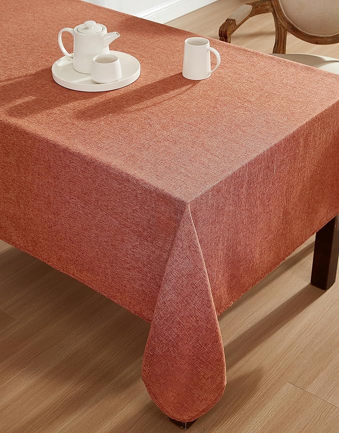 Laura Ashley Harper Luxuriously Smooth Fabric Tablecloth for Formal or Casual Dining, Holiday, Banquet, Wedding or Party, 60" x 144", Spice