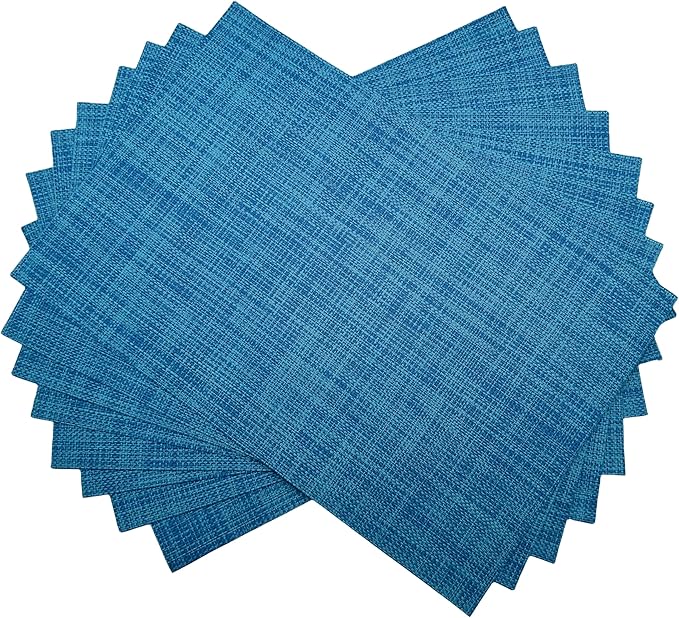 WAZAIGUR Placemats,Easy to Clean Crisscross Woven Vinyl Place Mats Durable Non-Slip Heat Resistant Table Mats,Placemats for Kitchen Table Set of 8,Blue