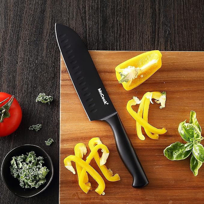 McCook짰 Premium Black Knife Sets,German Stainless Steel Kitchen Knives Block Set with Built-in Sharpener