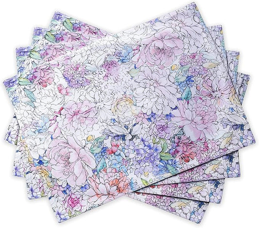 Maison d' Hermine Placemats Set of 4 100% Cotton Washable Cloth Place Mats, Reusable Table Mats for Kitchen Dining Decoration, Party, Wedding, Restaurant Spring/Summer (Floral Love, 13" x 19")