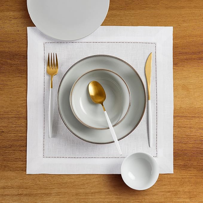 Solino Home Square Placemats Set of 4-100% Pure Linen White Cloth Placemats 14 x 14 Inch - Classic Hemstitch, Machine Washable Place Mats for Winter, Spring, Easter, Valentines